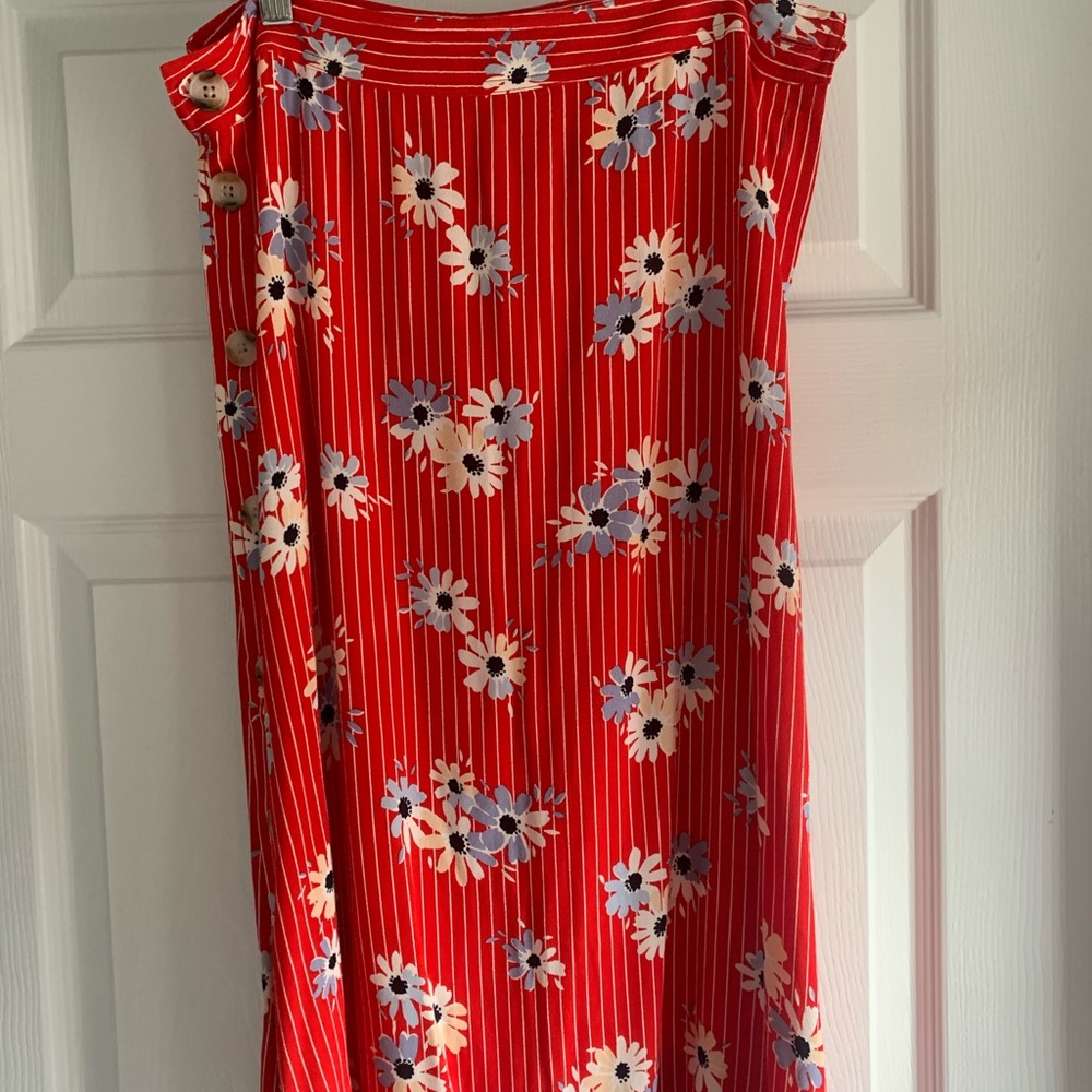Madewell red floral midi skirt